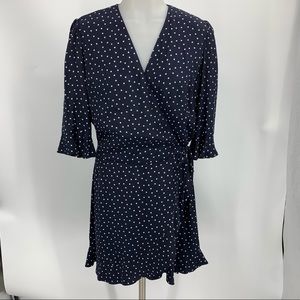 Loft Navy Blue Wrap Around Polka Dot Romper